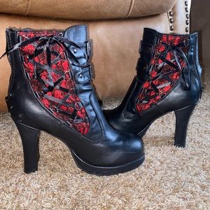 Black and red lace boots